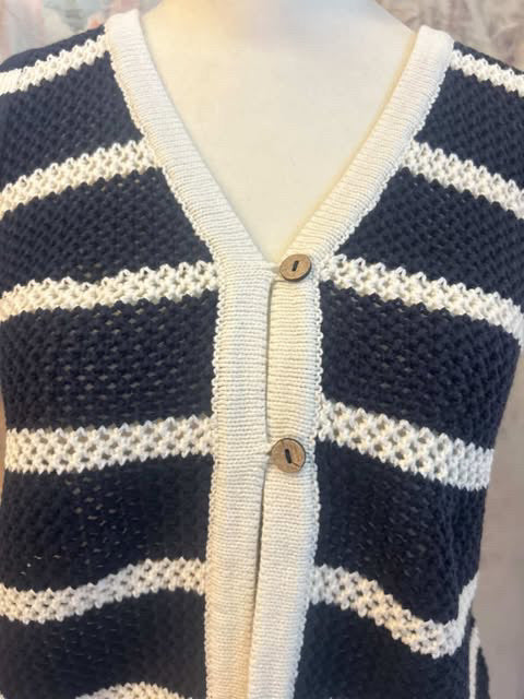 Stripe V Neck Button Front Vest
