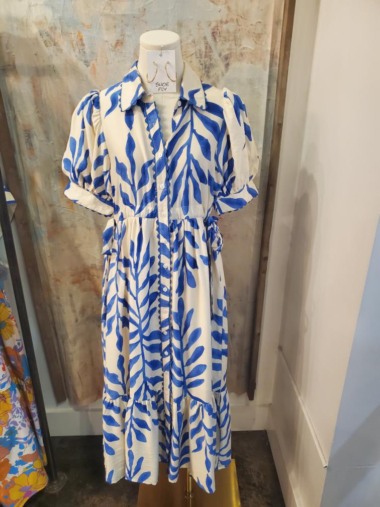 Blue Print Side Tie Dress