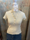Gold Snap Button Short Sleeve Sweater Top