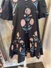 Navy Print Dress with Pockets and Button Detail