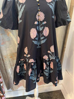Navy Print Dress with Pockets and Button Detail