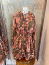 Green Pink Tiered Long Sleeve Dress