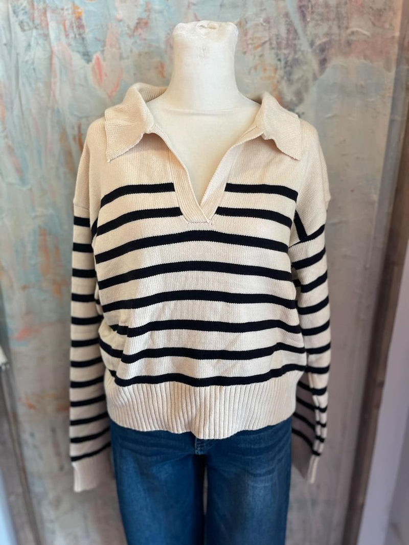 Stripe Soft V Neck Sweater