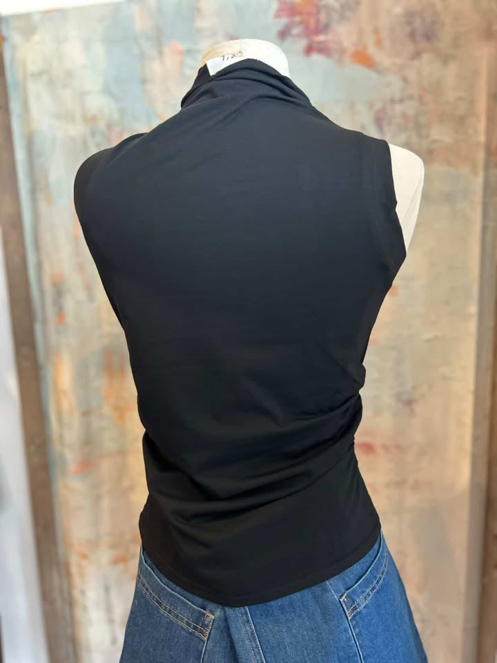 Mock Neck Side Ruched Top