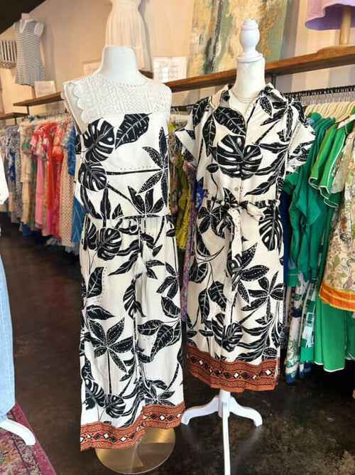 Tropical Print Linen Blend Top