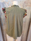 Button Up Embroidery Top with Flutter Sleeve