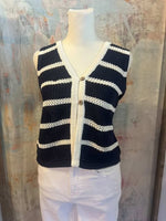 Stripe V Neck Button Front Vest