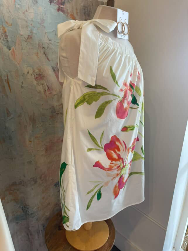 One Shoulder Floral  Dress with Pockets