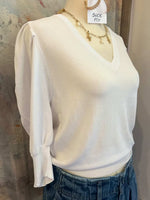 V Neck Puff Sleeve 3/4 Top