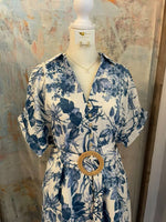 Floral Belt Detail Midi Dress