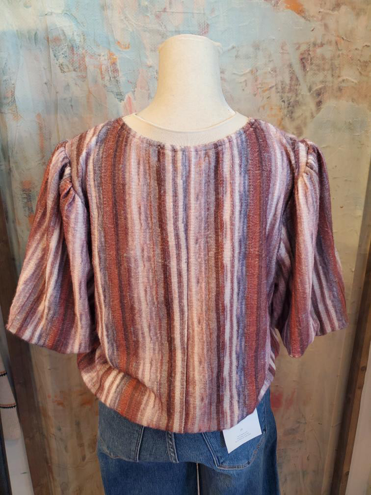 Stripe Ombre Short Bubble Sleeve Kit Top
