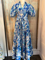 Multi Blue Print Dress with Tie