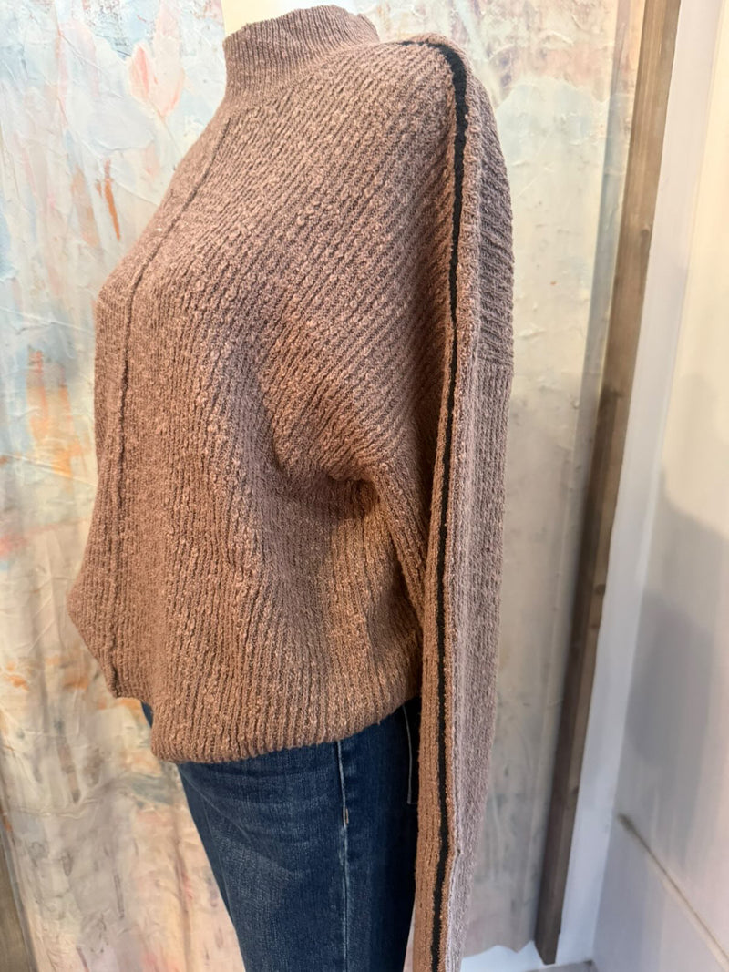 Mock Neck Contrast Seam Pullover Sweater