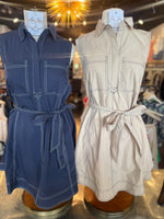 Taupe Top Stitch Shirt Dress