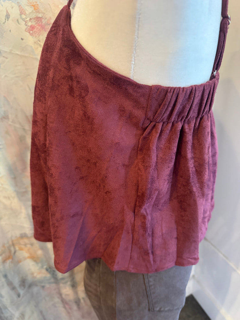 Suede Tank Top with Spaghetti Straps