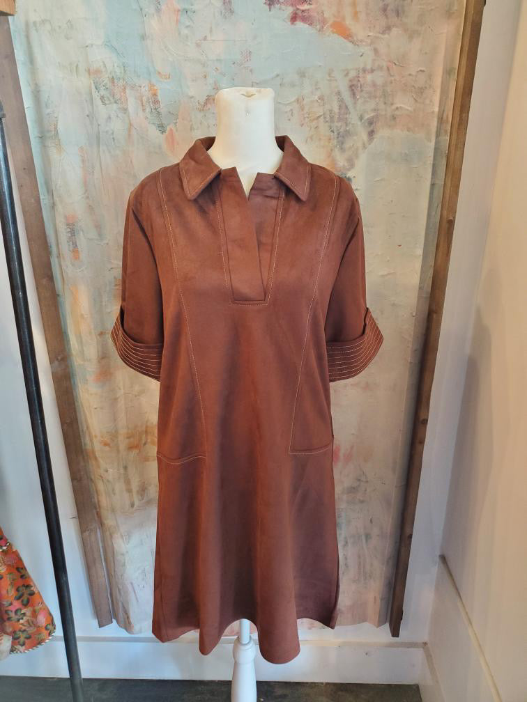 Faux Suede Collar Detail Dress
