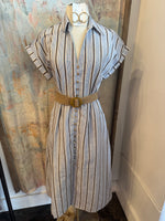 Stripe Button Down Belted Midi Dress