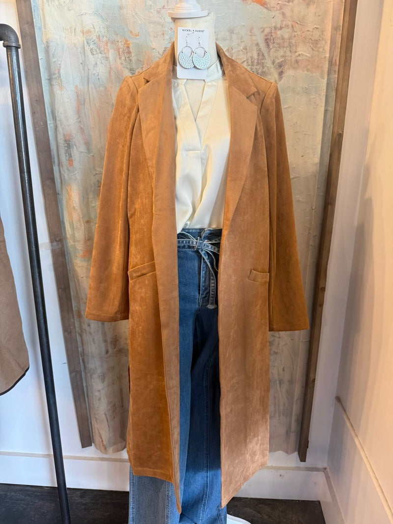 Faux Suede Duster Coat