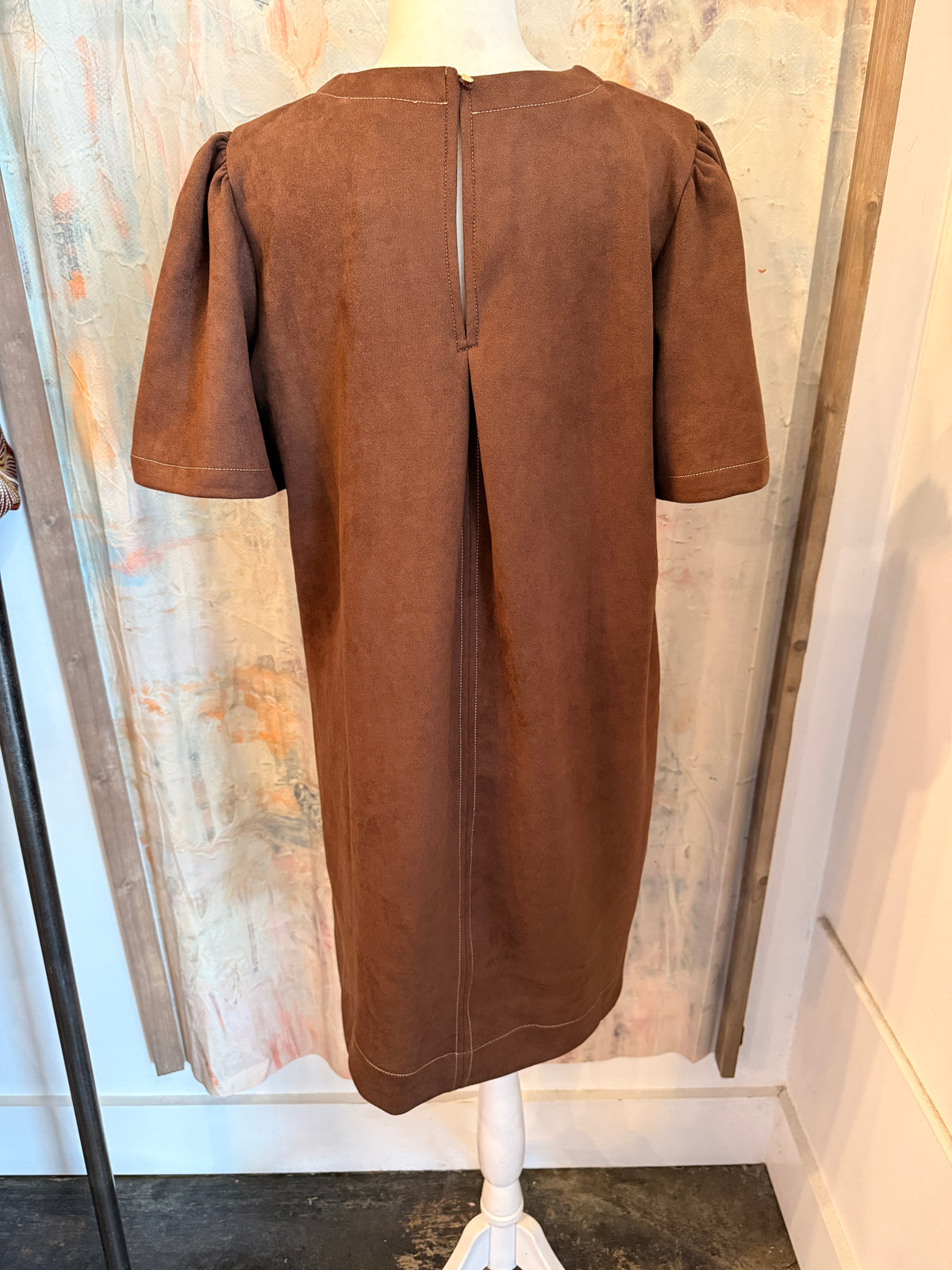 Suede Short Sleeve Dress__