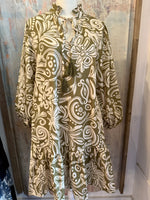 Print Woven Dress with Long Sleeve with Ruffle Hemline