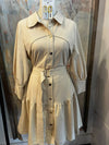 3/4 Sleeve Cream Button Up Dress with Pockets