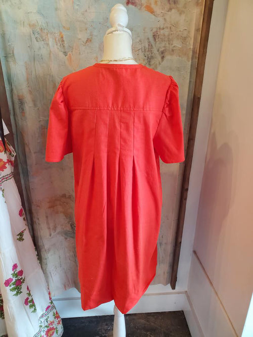 Short Sleeve V Neck Dress with Pleat Detail