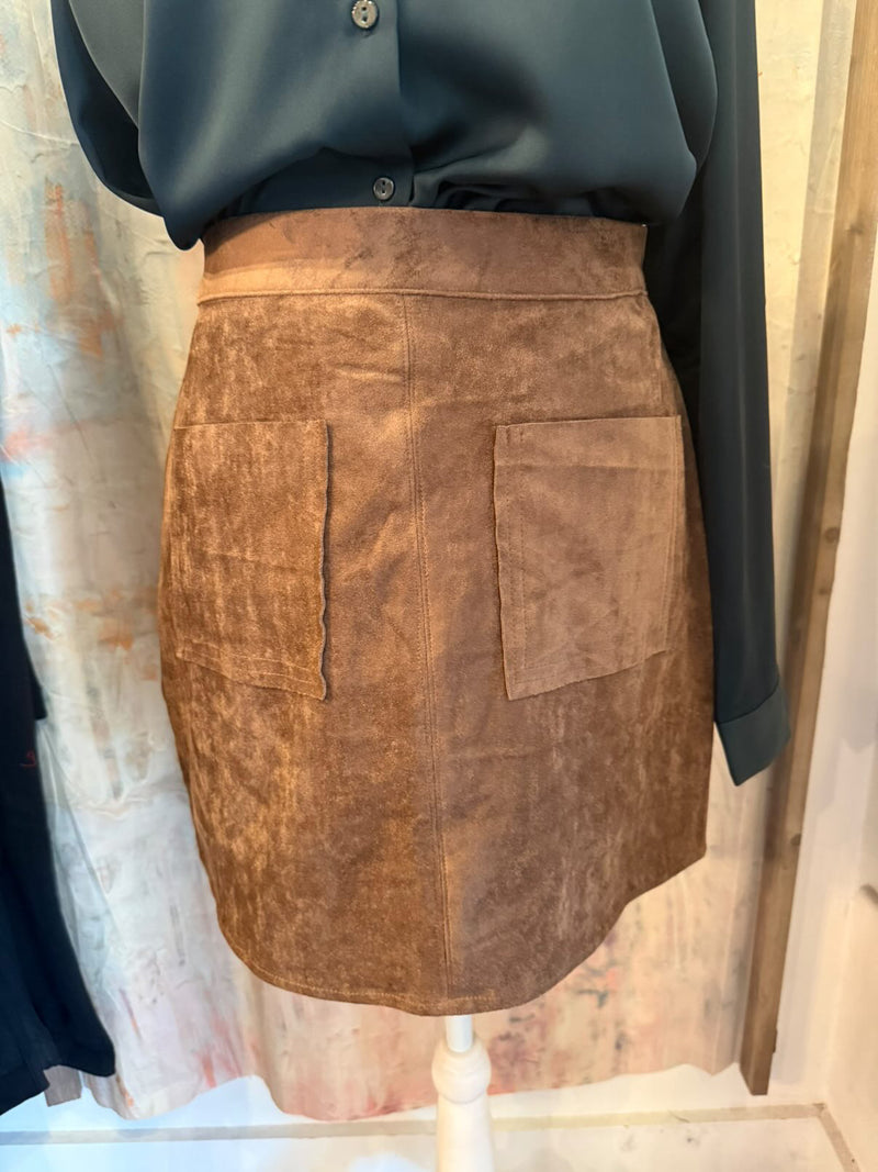 Front Pocket Suede Mini Skirt