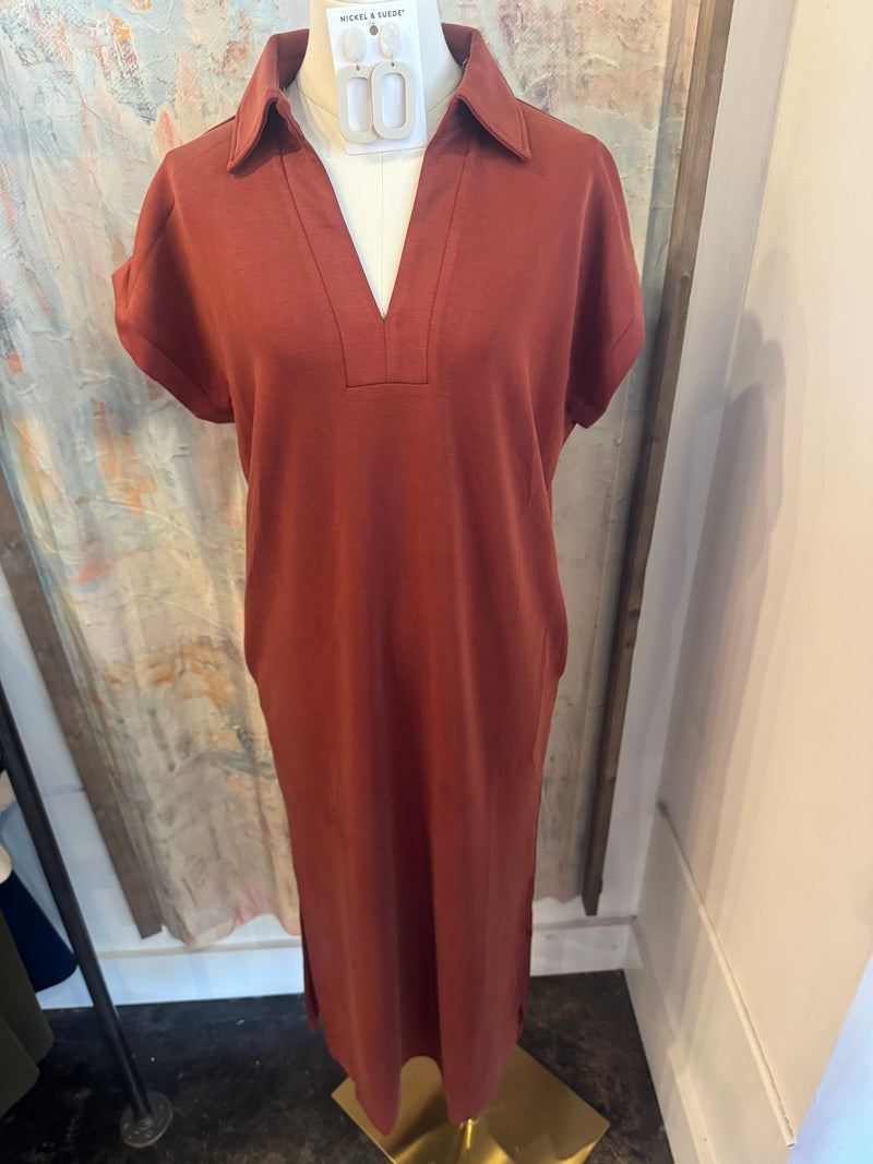 Shirt Collar T Shirt Dress with Pockets