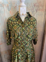Olive Print Pleat Detail  Midi Dress