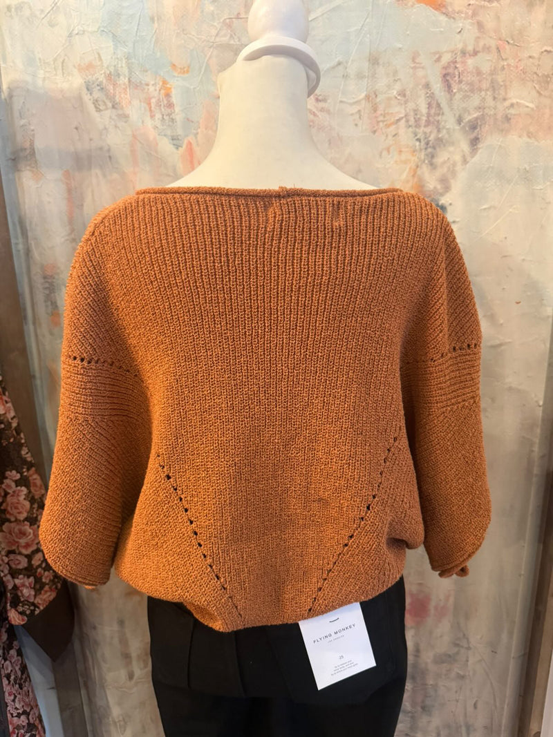 Short Sleeve Knit Rust Sweater Top