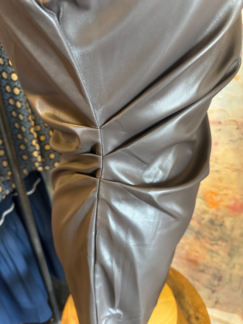 Side Ruched Detail  Faux Leather Dress