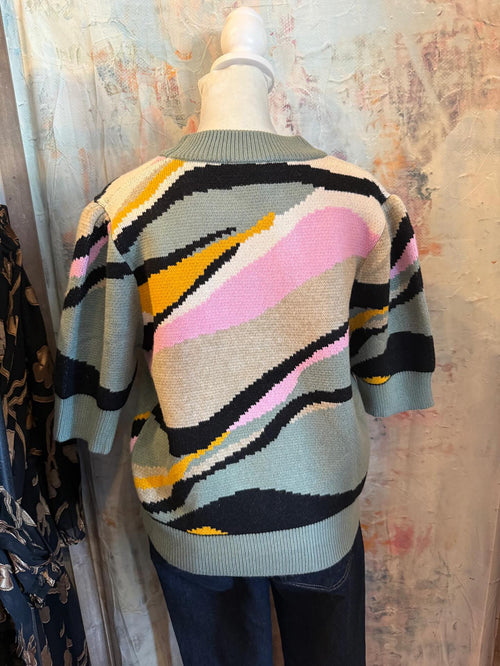 Short Sleeve Pattern Knit Sweater Top