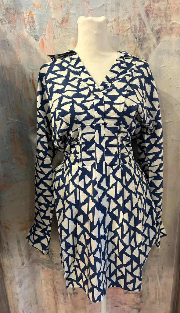 Long Sleeve Navy Print Dress