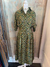 Olive Print Pleat Detail  Midi Dress