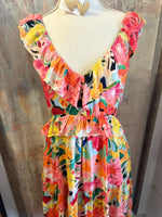 Floral Tie Back Flutter Maxi Dress