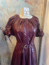 Pleated Faux Leather Midi Dress with Belt