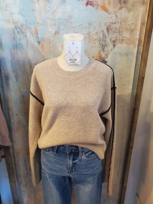 Trim Detail Rib Sweater Top