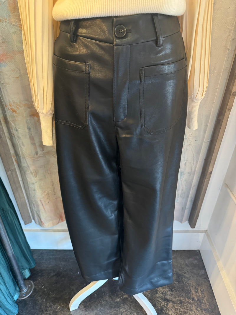 Faux Leather Wide Leg Pants