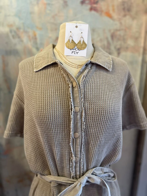 Mineral Wash cotton Romper with Tie