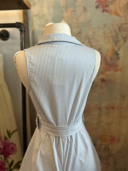 Sleeveless Striped Collared Romper with Belt