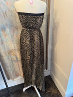 Strapless Print Tie Waist High Low Maxi Dress