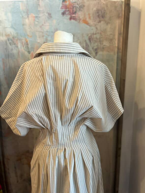 Striped Button Down Shirt Dress with Pockets