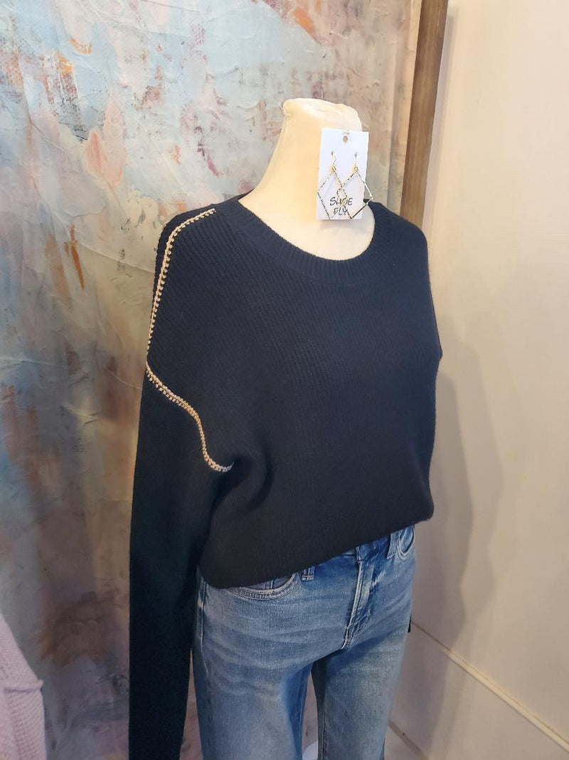 Trim Detail Rib Sweater Top