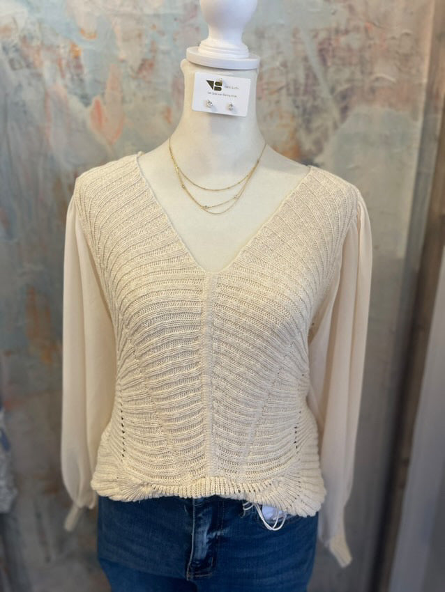 Mixed Material Sweater Top