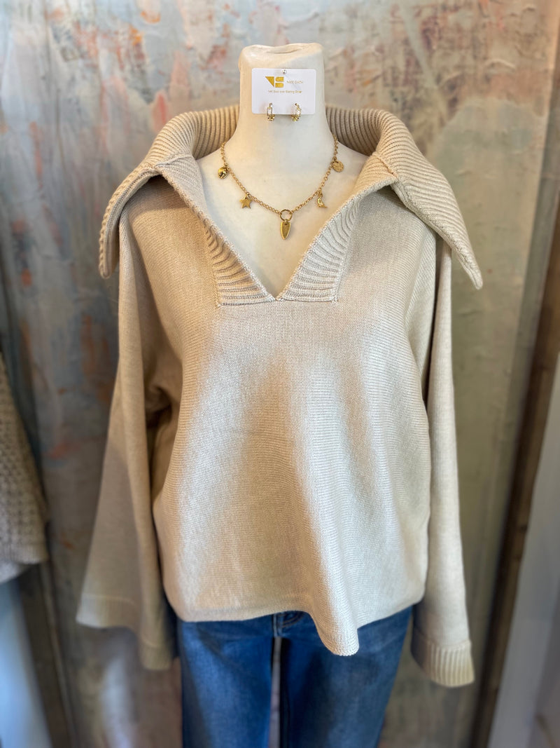 Wide Rib Collar Sweater Top