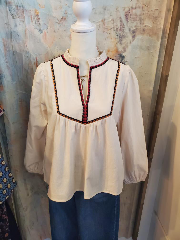 Embroidery Detail 3/4 Sleeve Top