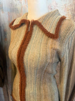 Fur Detail Sage Zip Front Sweater Top