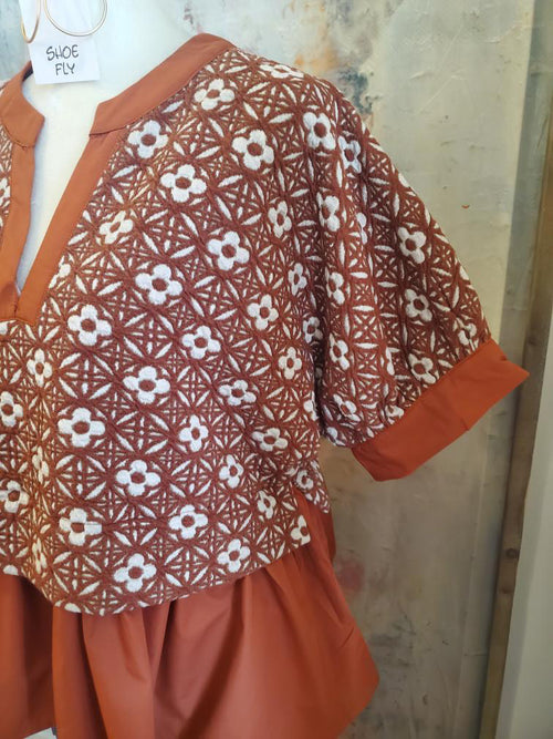 Peplum Floral Top with Detail Collar