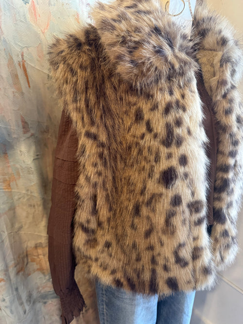 Taupe Brown Animal Print Pocket Vest