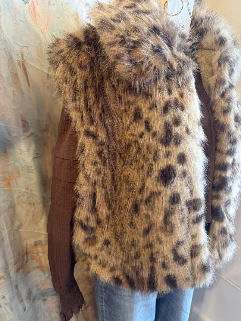Taupe Brown Animal Print Pocket Vest